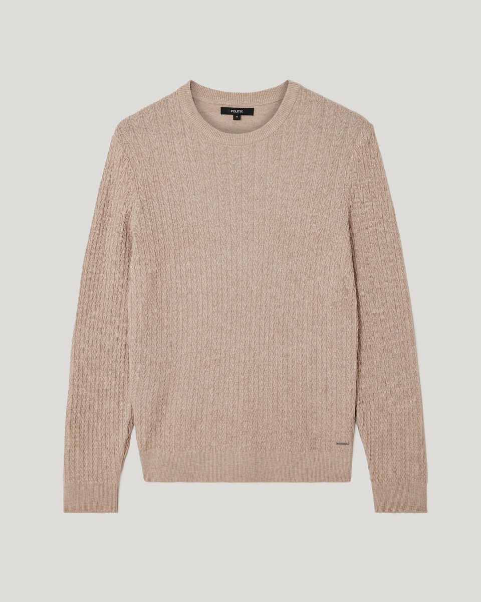 Lightweight Crew Neck Knit, Light Tan, hi-res